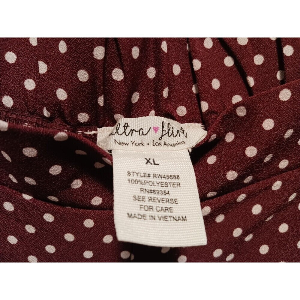 Ultra Flirt Pull On Pants Polka Dot Wide Flare Leg Red White Size XL - Picture 3 of 3